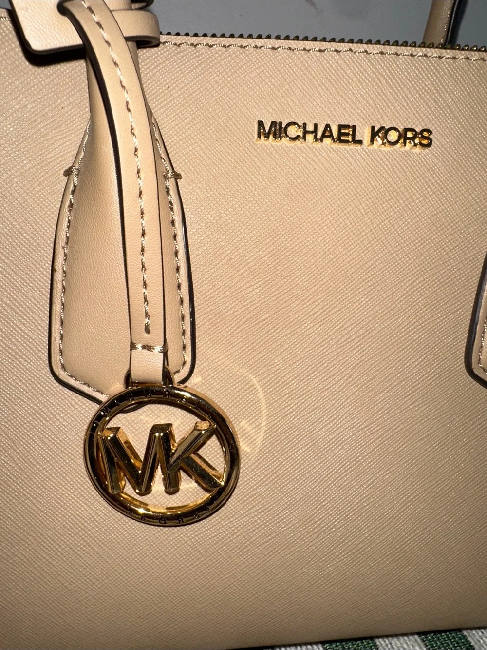 Michael Kors Saffiano Leather Satchel in Beige with Gold Hardware